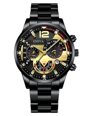 Geneva Black And Gold Mens Chronograph Watch
